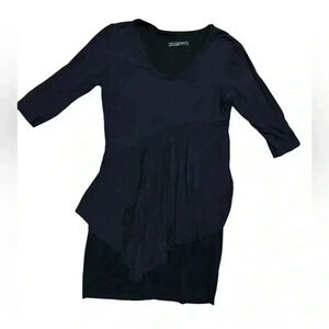 Peruvian Connection Black Wool Blend Lagenlook Knee Length Dress M